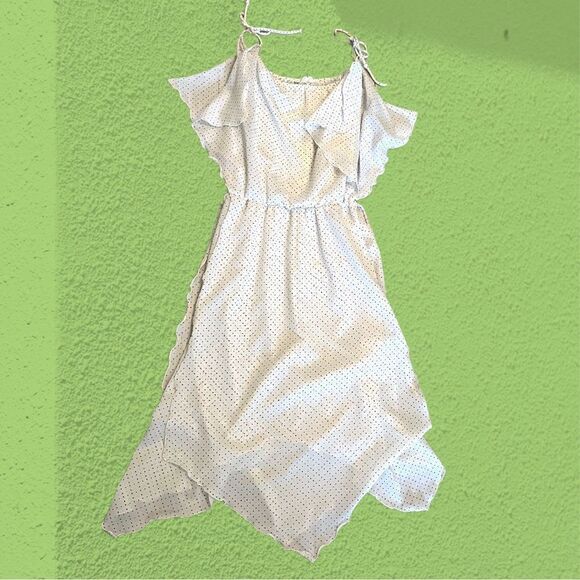 70s vintage multi coloured polka dot white frilly disco dress - Picture 2 of 16